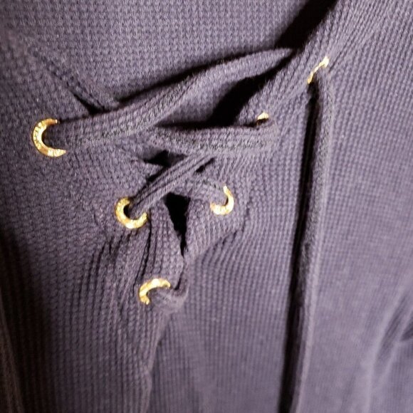 Michael Michael Kors Womens Navy Blue Tunic Thermal Lace Up Top Small - Picture 4 of 7